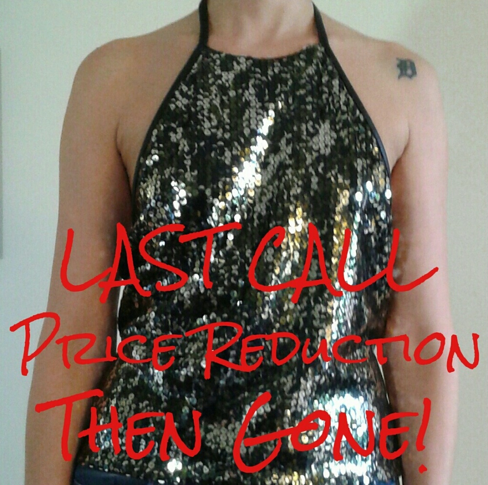 Camouflage sequin top with open back